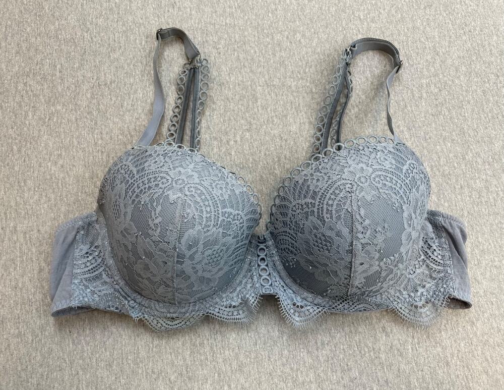 Victorias Secret Bra Women 38C Blue FloralLace Dream Angles Lined Demi Underwire